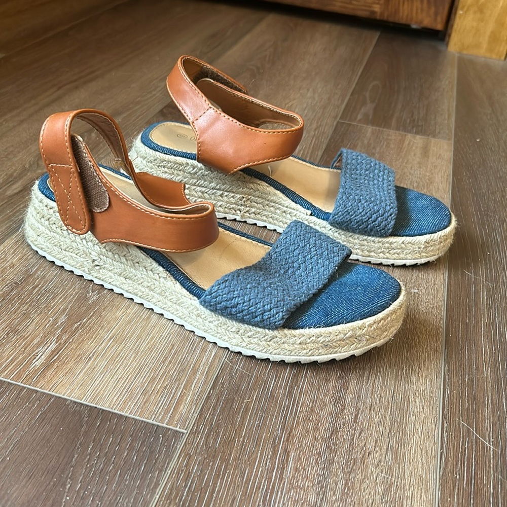 Olivia Miller Denim/Leather Wedge Sandal